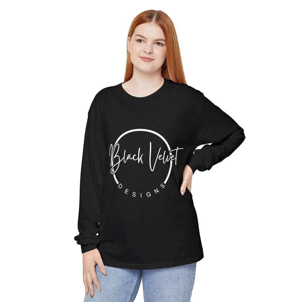 Black Velvet Script Logo Long Sleeve Tee | Logo Long Sleeve